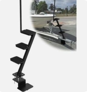 lot 6590 image: Heavy-Duty Boat Trailer Steps with Handle 2-Step Non-Slip Platform 400LBS - Retail $139