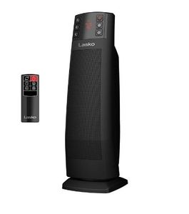 lot 6592 image: Lasko 22 Oscillating Ceramic Tower Space Heater, Auto Dimming Display, Tip-Switch, Remote, CT22850 - Retail $80