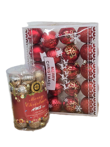 lot 7140 image: Red, Gold, and Pink Christmas Ornament Sets