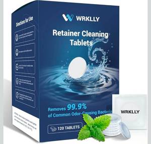 lot 7698 image: Retainer Cleaner Tablets (120 pcs), Denture Cleaning Tablets for Invisalign, Night Mouth Guard for Aligners, Remove Odors Stains and Plaque, Quick Cleanser, Mint Fresh Flavor, 4 Month Supply