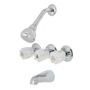 lot 13169 image: OakBrook Essentials Three Handle Tub and Shower Faucet  Chrome - Retail $85