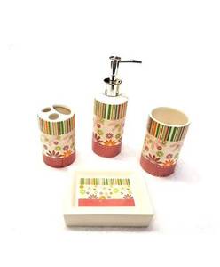 lot 13197 image: Empire Home Pink Girls 4-Piece Bathroom Accessory Ceramic Set