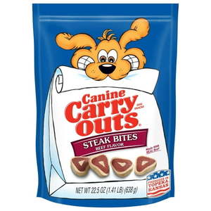 lot 15801 image: Canine Carry Outs Steak Bites Beef Flavor Dog Treats  22.5oz Bag