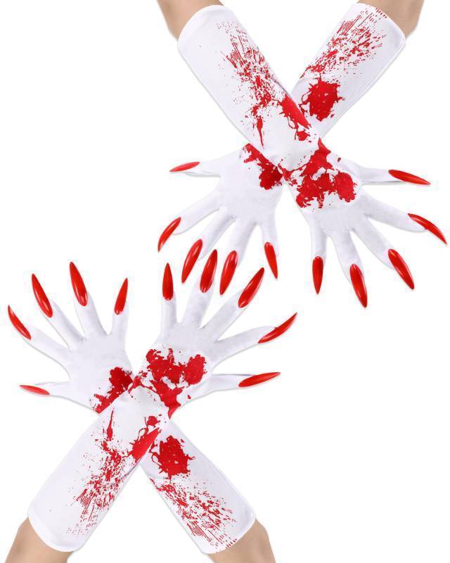 lot 7121 image: Suhine 2 Pair White Bloody Halloween Paw Gloves Red Long Nails Elbow Costume Accessories 2 Pack
