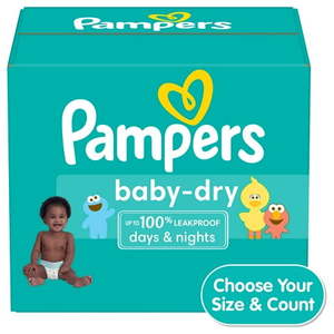 lot 6606 image: Pampers Baby Dry Diapers Pack - Size 1 - 204ct Hypoallergenic, Wetness Indicator, Latex-Free, 8-14 lbs, Disposable