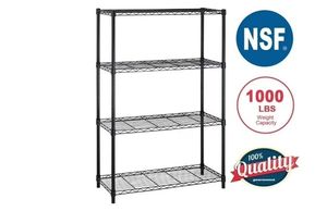 lot 6622 image: 4 Shelf Wire Shelving Unit Garage NSF Wire Shelf Metal Storage Shelves Heavy Duty Height Adjustable for 1000 lbs Capacity Black