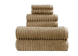 lot 6638 image: Better Homes & Gardens PowerLoft AIRRICH 6 Piece Bath Towel Set, Dark Carmel Textured Stripe