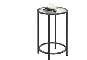 lot 6646 image: Glass Top Bedside Table End Table Accent Table with Metal Frame, Black
