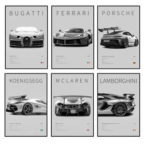 lot 7742 image: Set of 6 Car Posters, 8x12 Unframed, Minimalist Car 911 Wall Art