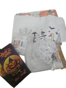 lot 7749 image: Fall Halloween Bundle Set- Bag, Table Runner, Towel, Vampire Teeth, Lanyard, and Cards