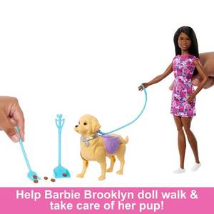 lot 13209 image: Barbie Life in the City Brooklyn Doll with Walk & Potty Dog, Toy Set with Tail-Activated Pooping Pet Puppy (Target Exclusive)