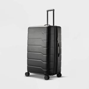 lot 13224 image: Hardside Large Checked Spinner Suitcase Black - Open Story Dimensions (Overall) 30.5Inches (H) x 19.75 Inches (W) x 12 Inches (D) - Retail $130