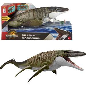 lot 15815 image: Jurassic World Rebirth Bite N Blast Mosasaurus Action Figure and Mini Dilophosaurus, Dinosaur Toy - Retail $60