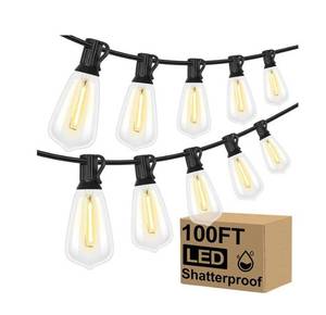 lot 15837 image: 100ft LED Edison String Lights with ST38 Bulbs - Retail $91