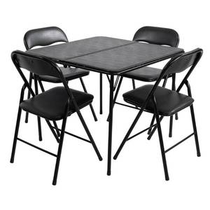 lot 15839 image: Peakform 5pc Folding Table Set Black Vinyl Padded, Space-Saving Storage, No Tools Assembly - Retail $115