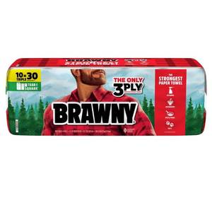 lot 15841 image: Brawny Tear-A-Square Make-A-Size Paper Towels - 10 Triple Rolls - 3-Ply - 114 Sheets