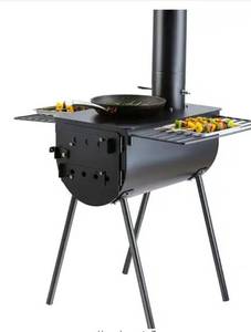 lot 16987 image: VEVORWood Stove 118 in. Alloy Steel Camping Tent Stove, Portable Wood Burning Stove 3000 cu. In. Hot Tent Stove for Outdoor - Retail $180