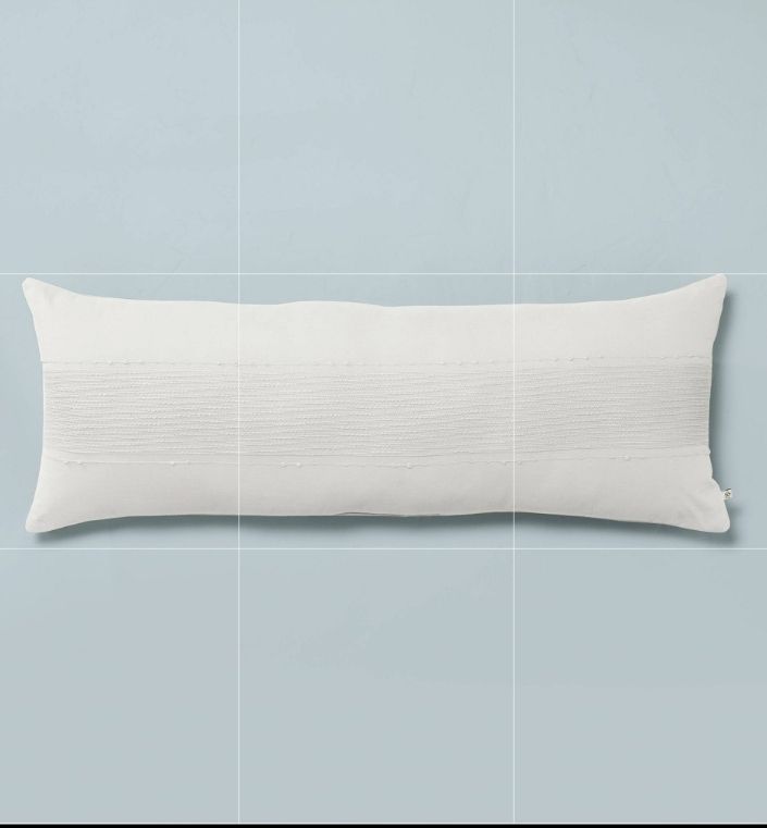 lot 30482 image: Pack of 2 ,16x42 Slub Center Stripe Oversized Lumbar Bed Pillow Sour Cream - Hearth & Hand with Magnolia Cotton Texture, Farmhouse Style - Retail $70