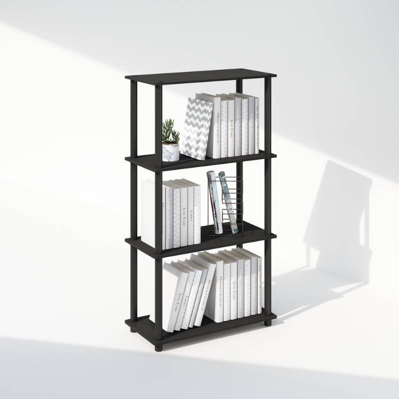 lot 15161 image: Furinno Turn-N-Tube Book Shelf, 4-Tier Bookshelf, Bookcase with Multipurpose Compact Display Rack, 11.6 x 23.6 x 43.2, for Living Room, Bedroom, Home Office, AmericanoBlack (Crack on Side)