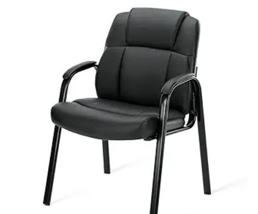 lot 6105 image: PU Leather Conference Room Chair, Tall Back Chairs with with Padded Arms and No Wheels, Black - Retail $75