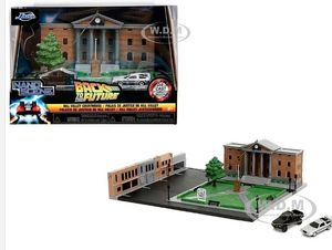 lot 1561 image: Hill Valley Courthouse Diorama with Black Pickup Truck and Delorean Back to the Future (1985) Movie Nano Scene Series Model by Jada