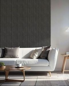 lot 6660 image: Easy4Home 4Pcs Wood Slat Acoustic Panels 94.5 x 12.6 Soundproof Wall Panels,Dark Gray - Retail $153