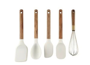 lot 6674 image: Cook with Color 5-Piece Wooden Cooking Utensils Set with Silicone Heads, Stylish & Durable Kitchen Tools