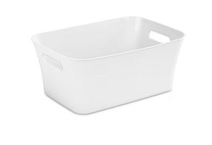 lot 6680 image: Mainstays Medium White Plastic Storage Bin, 13.8 in x 9.5 in x 5.8 in