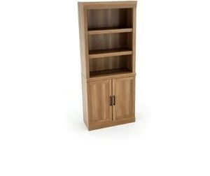 lot 6696 image: Better Homes & Gardens Glendale 5-Shelf Bookcase With Doors, Light Honey Finish (SEE DETAILS)- Retail $82