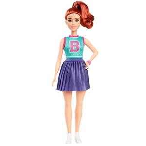 lot 13327 image: Barbie Fashionistas Doll #232 with Red Hair in Jersey Top and Pleated Purple Skirt Watch Sneakers
