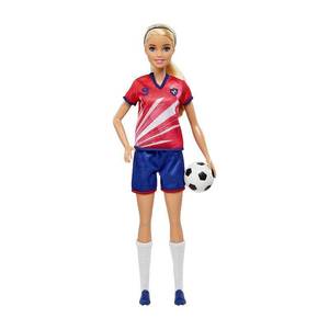 lot 13328 image: Barbie Soccer Doll  Blonde Ponytail #9 Uniform Soccer Ball  Cleats Socks  Ages 3 & Up