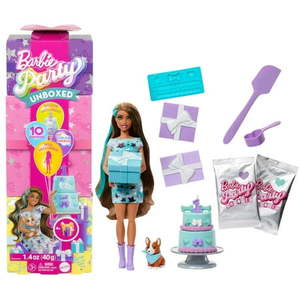 lot 15869 image: Barbie Party Unboxed Pet Birthday Series Doll & Accessories  Party Stars Set with 10 Surprises
