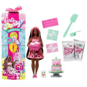 lot 15870 image: Barbie Party Unboxed Pet Birthday Series Doll & Accessories  Shimmering Hearts Set with 10 Surprises