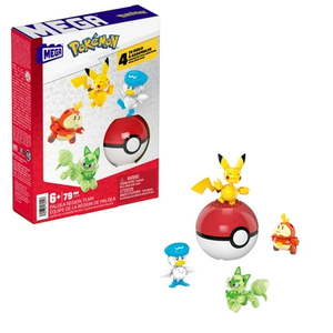 lot 15873 image: MEGA Pokemon Action Figure Building Toys for Kids  The 79-Piece Paldea Region Team  Pikachu Fuecoco Sprigatito and Quaxly  and 1 Pokemon Ball  HPX92