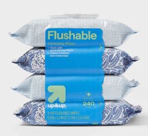 lot 15881 image: Up & Up Flushable Cleansing Wipes 240ct (4x60)