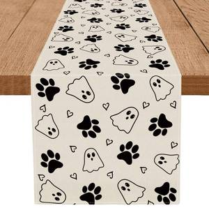 lot 7834 image: 2 Count of QIONG MENG Halloween Table Runner Ghost Dog Paw Burlap Table Decoration 13x108 Inch