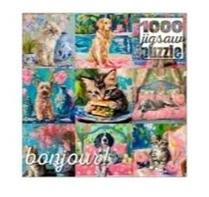 lot 6713 image: Buffalo Games Bonjour Cats and Dogs Collage 1000-Piece 26.75 X 19.75-inch Puzzle for Adults Ages 14