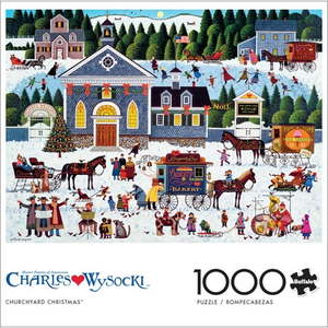 lot 6719 image: Buffalo Games 1000-Piece Charles Wysocki Churchyard Christmas Jigsaw Puzzle