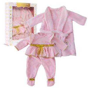 lot 6723 image: FAO Schwarz Toy Doll Fashion PJ and Robe 14-Inch Girl Baby Doll Clothing Accessory, Polyester, 2-Piece Set