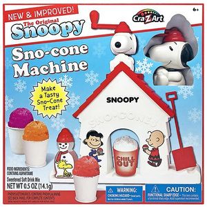 lot 6736 image: Cra-Z- Art Snoopy Sno-Cone Maker Peanuts Snow Cone Maker for Kids with Manual Ice Shave Cups Scoop & Syrup Bottle