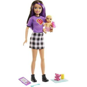 lot 6754 image: Barbie Skipper Babysitters Inc Set with Skipper Doll in Checked Skirt  Baby Doll & 4 Themed Pieces