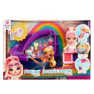 lot 6763 image: Rainbow High Littles Pool Day Playset  Small Doll, Pool with Rainbow Slide, Accessories and Smoothie Stand Doll Playsets, Removable Clothes