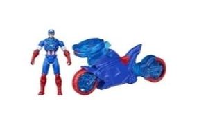 lot 6772 image: Marvel Avengers Epic World of Action Captain America Shield-Shot Cycle Figure & Toy Motorcycle Blue