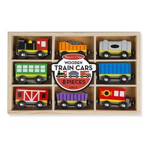 lot 6784 image: Melissa & Doug Wooden Magnetic Train Cars - 8 Piece Educational and Skill-Building Wooden Toy for Boys and Girls