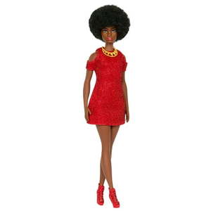 lot 6787 image: Barbie Fashionistas Doll #221 with Natural Black Hair  Red Dress & Accessories  65th Anniversary