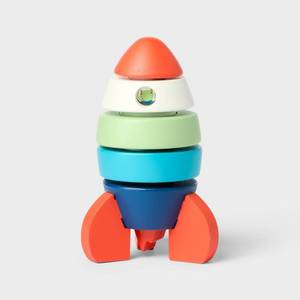 lot 6806 image: Wooden Rocket Stacking Toy - 8pc - Gigglescape Educational Wooden Toys for Toddlers, Shapes & Colors, Fine Motor Skills