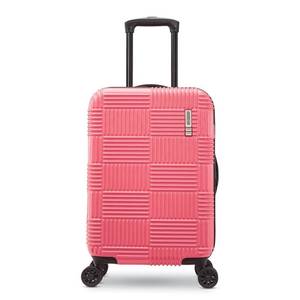 lot 6817 image: American Tourister NXT Checkered Hardside Carry On Spinner Suitcase - Flamingo Luggage 8-Wheel Design - Retail $100
