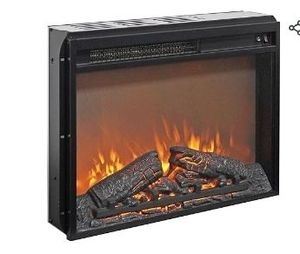 lot 6874 image: 23 Electric Fireplace Insert, Fireplace Heater with Realistic Flame & Log, Over Heating Protection, Low Noise, 1400W, Black (22 1516 W X 17 58 H) (LIGHTS NOT WORKING) - Retail $98