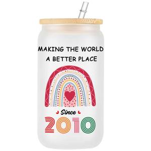lot 7846 image: 2010 Birthday Gifts for Girls, Happy Birthday Gifts for Her, Daughter, Niece, Granddaughter, Birthday Decorations, 16 oz Frosted Glass Cup with Lid and Straw