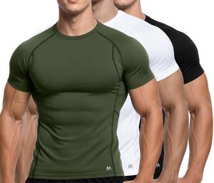 lot 13367 image: Mens Compression Shirts 3 - Pack Moisture - Wicking Athletic Baselayer Tops for Mens-SizeS